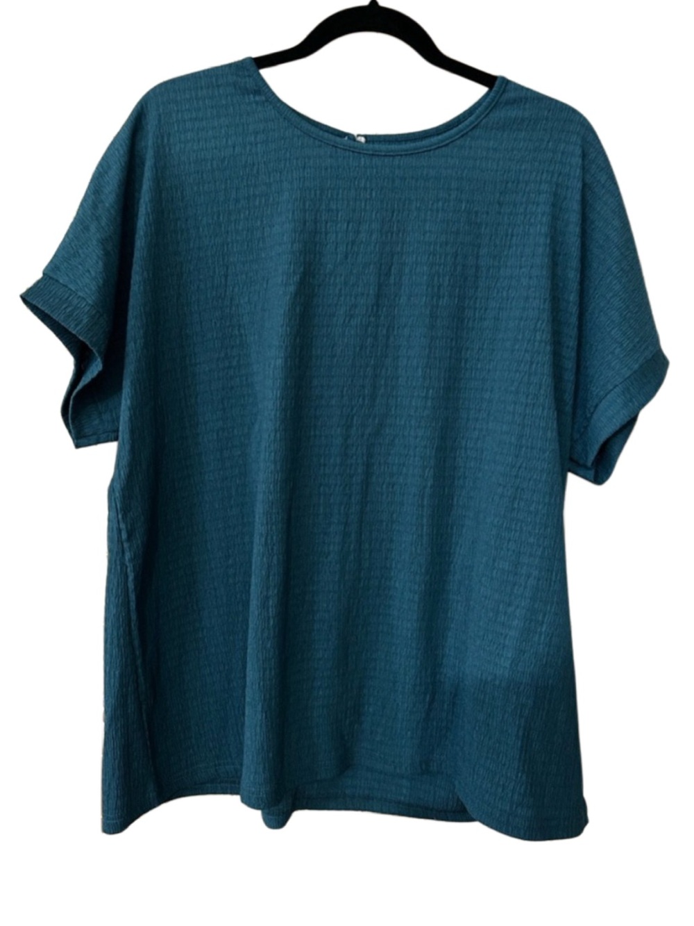 New Teal Crinkle Short Sleeve Top 2x